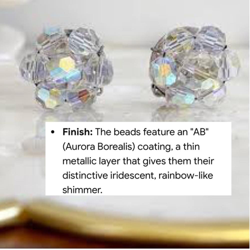 Vintage Earrings Aurora Borealis Crystal Beaded Flowers Clip On 50s 60s Jewelry - Picture 16 of 16